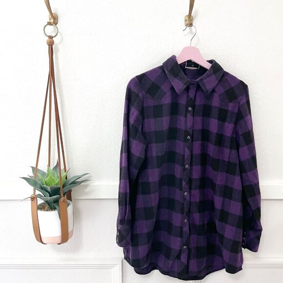 Tuckernuck Aubergine Check Parker Shacket Purple Black Flannel Size XL - Picture 2 of 7